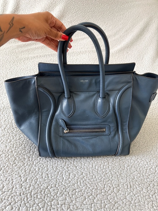 Celine Handbags - Celine Luggage Tote Blue Pebbled Leather Top Handle Bag